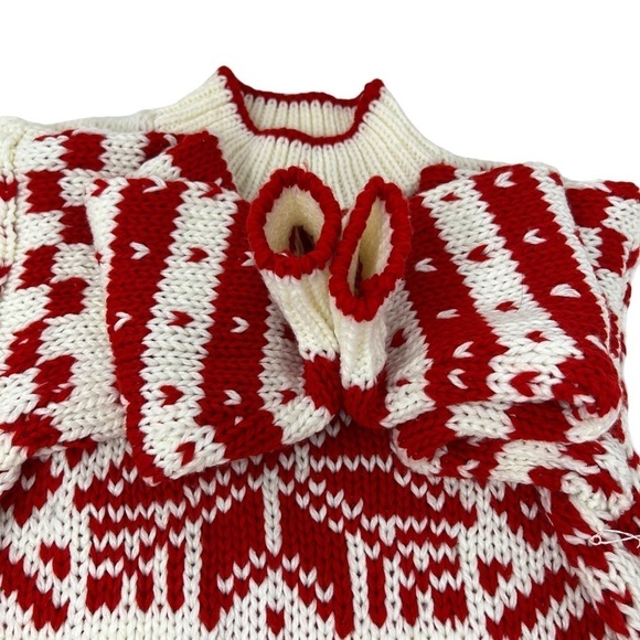 Y2K Ricki Snowflake Hand Knit Crew Neck Sweater Size M NWT Red Cream Chunky Knit - Picture 7 of 13